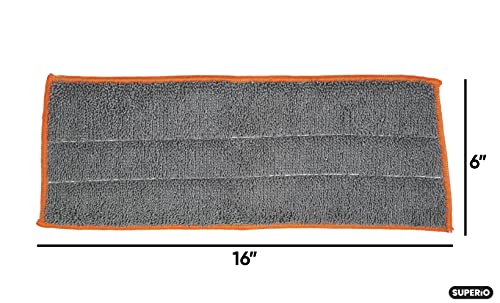 Image of Superio Microfiber Mop Pads, Refill for Miracle Mop, Replacement Head With Velcro, 16 Inch Refill for Flat, Spray Mop Set - Grey