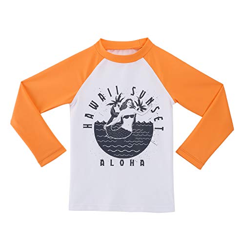 ESTAMICO Boys' Swim Shirt UPF 50+ Sun Protective Long-Sleeve Rashguard, Orange 8