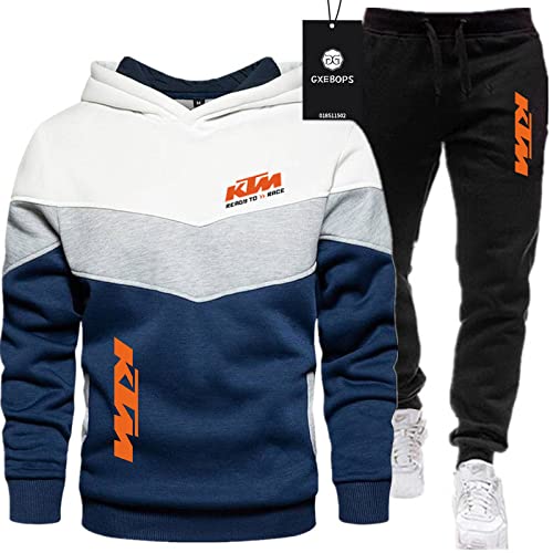 SPONYBORTY Traje Deportivo para Hombre Suéter + pantalón de Dos Piezas Costura de Tres Colores más Engrosamiento de Terciopelo Traje de Jogging Sudadera con Capucha Ropa Deportiva Football/B/XL