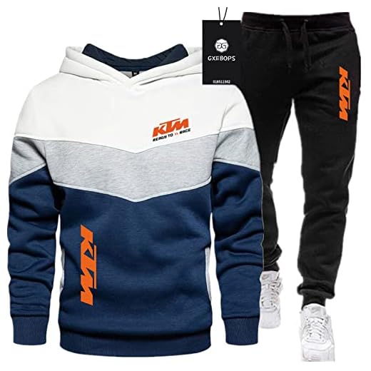 SPONYBORTY Traje Deportivo para Hombre Suéter + pantalón de Dos Piezas Costura de Tres Colores más Engrosamiento de Terciopelo Traje de Jogging Sudadera con Capucha Ropa Deportiva Football/B/XL