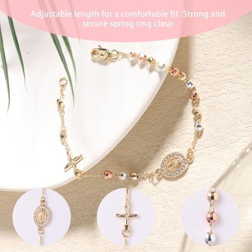 Rosary Bracelet for Women, Adjustable Virgin Mary Bracelet Dainty Virgen de Guadalupe Jewelry Ideal Religious Catholic Jewelry Gift for Confirmation Baptism First Communion Godmother4