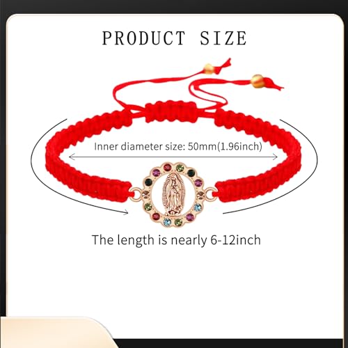 6Pcs/12Pcs Rhinestone Virgen de Guadalupe Bracelet Handmade Adjustable Red Rope Religion Protection Bracelet for Women Friendship Prayer Bracelet2