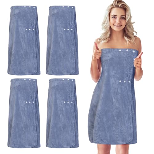 Image of Tigeen 2 Pcs Spa Wrap Towel Wrap for Women Spa Robe with Adjustable Closure Elastic Top Lightweight Wraps for Bath Shower (Blue,M)