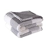 Panku Plaid Sherpa Throw Blanket with Solid Plush Reverse, Reversible Soft Fleece Blanket for Couch