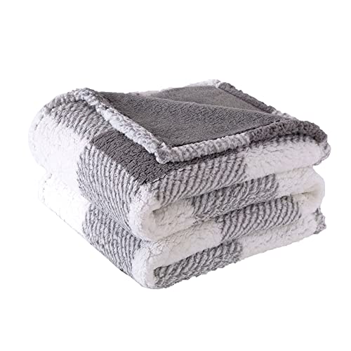 Panku Plaid Sherpa Throw Blanket With Solid Plush Reverse, Reversible Soft Fleece Checkered Blanket For Couch And Bed, Cozy And Warm Fuzzy Blanket, Grey Plaid, 50X60 Inches #TOP20