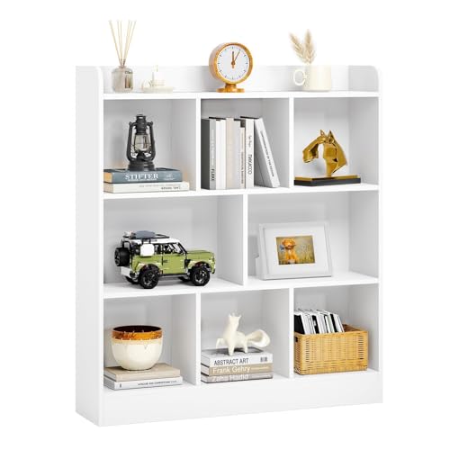 Nordivale Bücherregal Weiß, Regal Weiß, Würfelregal, Standregal, 8 offene Fächer horizontal vertikal oder kopfüber verwendbar für Wohnzimmer Schlafzimmer Büro