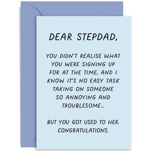 Old English Co. Funny Birthday Card for Stepdad - Humorous Father's Day Card for Stepdad - Birthday Card from Stepson or Stepdaughter - Stepdad Joke Card | Blank Inside with Envelope