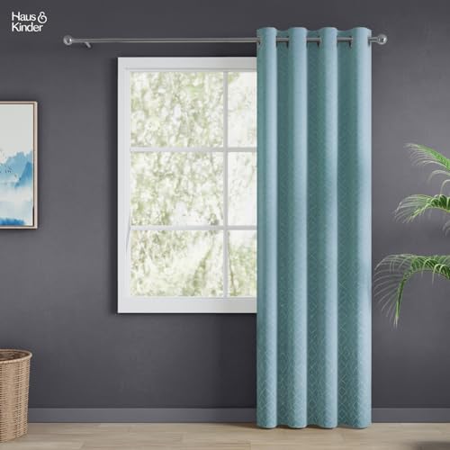 Image of haus & kinder Jacquard Door Curtain 7 Feet Long Pack of 1 Door Curtain, 7 Feet Curtain for Door (Mist Lattice, Aqua Classic Damask Design 130x213 CM)