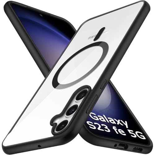 Image of TheGiftKart Hybrid Back Cover Case for Samsung Galaxy S23 FE 5G Compatible with MagSafe | Shockproof Design | Hard Transparent Back Cover Case for Samsung Galaxy S23 FE 5G (PC & TPU, Black Sides)