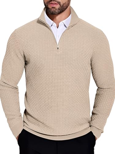 Image of TYSORT Men High Neck Zipper Full Sleeve Waffle Knitted Winter Sweater,Waffle Knit Sweater for Men