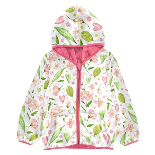 OTVEE Pink Flowers Cherry Blossom Kids Hoodie Jacket Fall Spring Full Zip Warm Outwear Coat