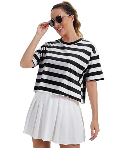 Image of HUGOOME Womens Oversized Workout Crop Top Casual Short Sleeve Boxy Roll Hem | Basic Half Split Sleeve Drop Shoulder Loose Yoga Running Gym Tee Cropped T-shirt Solid Trendy Relaxed Daily Tee