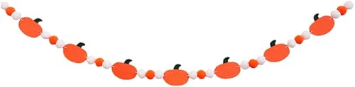 Miniatura 7 de Cartel de Halloween de otoño, guirnalda de bolas de fieltro con calabaza decoraciones de Halloween para interiores para chimenea, suministros de