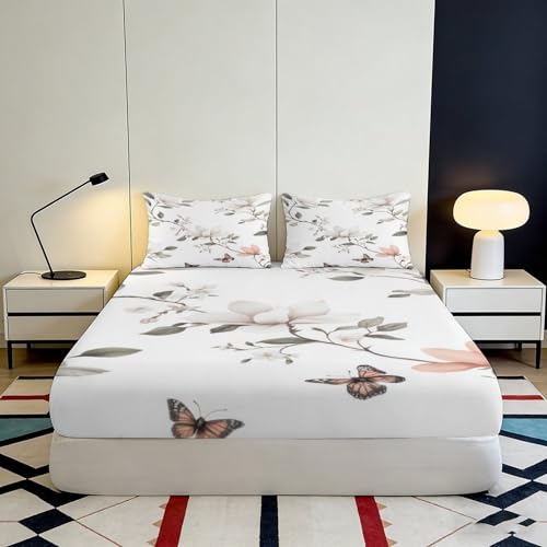 Drap housse floral 200x200x25 cm en microfibre pour grand lit adulte - 4