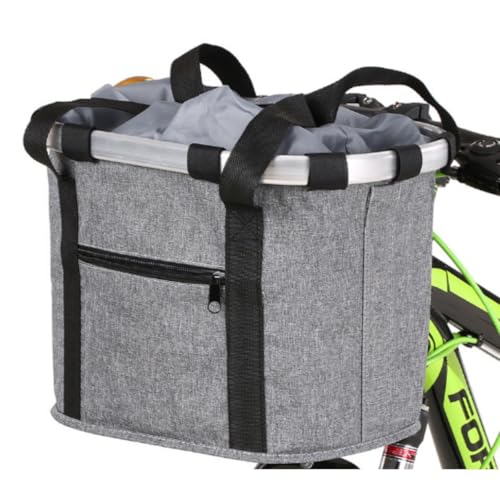 Quirix自転車バスケット、取り外し可能なフロントバスケット、折りたたみ式、防水、取り付け簡単、マウンテンバイク/オフロード/折りたたみ/通勤など、かご、アクセサリー (グレーのファスナー)