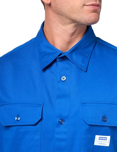 HUGO Men's Front Pocket Cotton Twill Short Sleeve Button Down Shirt2