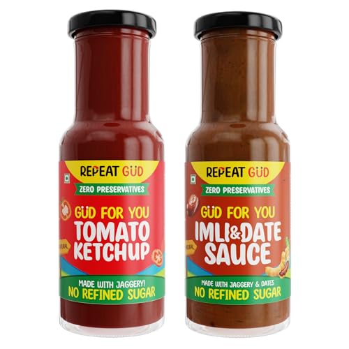 Image of REPEAT GUD Healthy Sauces (Tomato Ketchup, Imili & Dates Sauce) | No Refined Sugar, Made With Jaggery | No preservatives | GUD For Kids | 100% Natural Ingredients & Chemical free (Pack of 2)