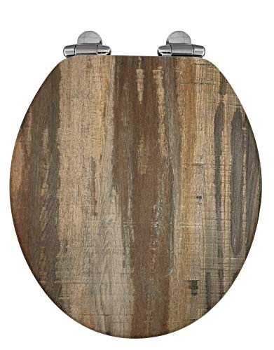 Home+Solutions Toilet Seat, Round, Distressed Wood #TOP4