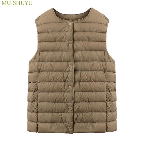 MUISHUYU インナーダウンベスト レディース ライトダウン インナーベスト ノーカラー Vネック Uネック 軽量 防寒 暖かい 秋冬 YU47 の商品画像 4