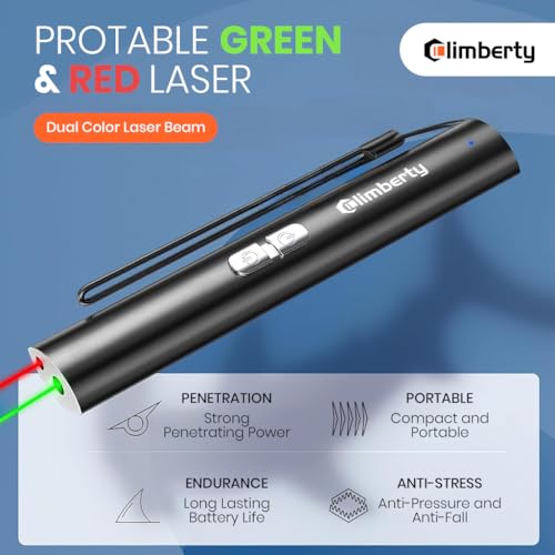 Image of Climberty USB-C Rechargeable Dual-Color Laser Pointer with Green 3000m Range & Red 1000m Range, Aluminum Laser Light Pen for Presentation, Teaching, Pet Play