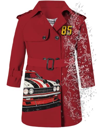 Image of Betusline Boys Waterproof Trench Coat Double Breasted Classic Belted Outwear Jacket Dress Coats
