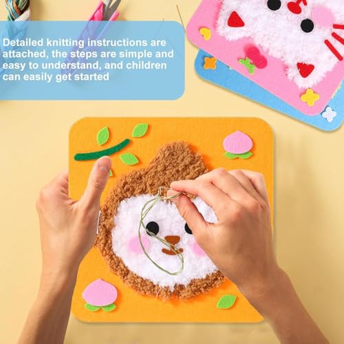 Image of 2Pcs Creative Sewing DIY Fluffy Animal Craft Kit for Kids | Felt Art & Craft Activity Toy | Creative Learning Kit for 4-8 Years | Birthday Gift((DIY Kids Threading Art)