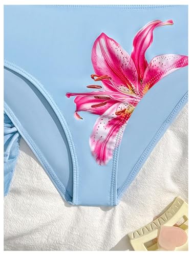 Image of RoseSeek Girl's 3 Piece Cute Bowknot Bathing Suit Halter Triangle High Waisted Swimsuit with Beach Cover Up Skirt