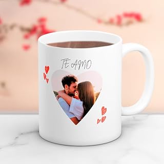 Cristal Plaque Taza Cerámica Personalizada para Parejas | Foto Corazón y Dedicatoria | Acabado Premium y Asa Ergonómica | ...