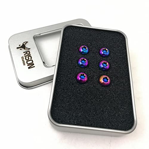 Image of RISON Titanium Bolts M5x10mm Titanium Button Torx Head Bolt Screw M5 Bolts Bicycle Disc Brake Universal Rainbow Star Round Head Ti Bolt for MTB and Bicycle Motorcycle Pack of 6