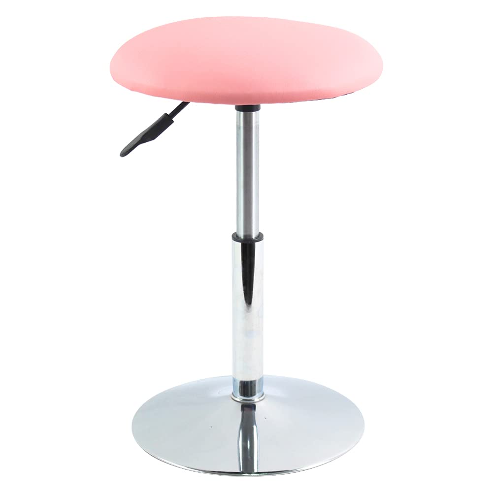 FURWOO Short Round Spa Stool Make up Stool Height Adjustable Vanity Stool Swivel Bench for Bedroom Living Room Pink