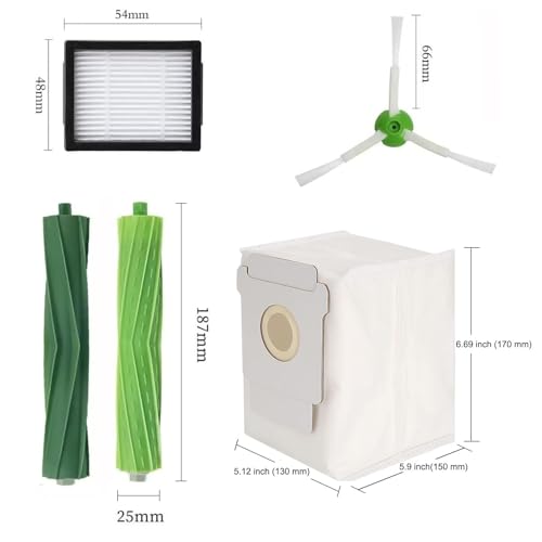 Image of Replacement Parts Compatible with iRobot Roomba I, E & J Series i7 i7+ j6+ j7 j7+ i3 i3+ i4 i4+ i6 i6+ i8 i8+ /Plus, 2 Set Rubber Brushes, 6 HEPA Filters, 6 Side Brushes, 6 Vacuum Bags