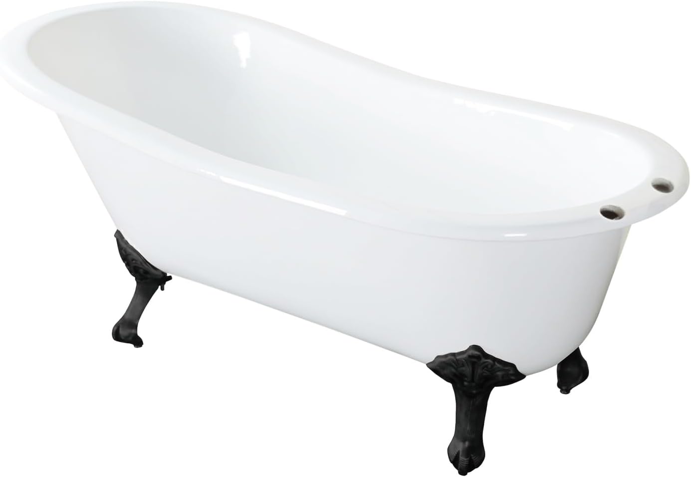Kingston Brass Aqua Eden NHVCT7D653129B0 61-Inch Cast Iron Single Slipper Clawfoot Tub with 7-Inch Faucet Drillings, White/Matte Black