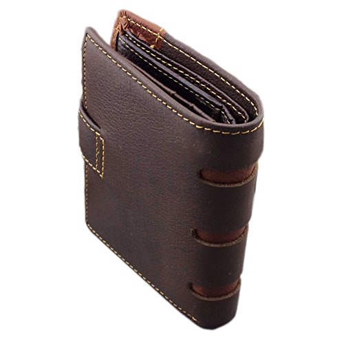 Men's Cool Eagle Wolf Horse Totem Cowhide Leather Vertical Wallet Zipper Multi-card Cardholder (Wolf Totem B)3