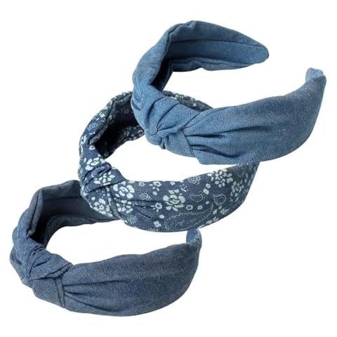 Cuizhiyu 3Pack Denim Knot Headband Knotted Wide Headband for Women,Blue Knot Headbands Non slip Hairbands Girls Fabric Headband Hair Accessories Cover