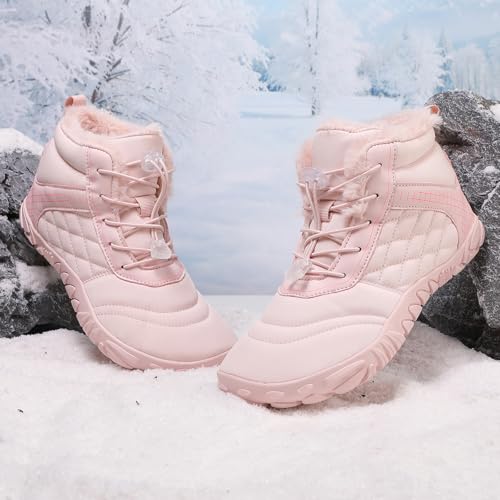 Image of Hike Winter Footwear Barefoot Boots Mens Womens, Waterproof Winter Snow Boots, Warm Ankle Booties, Wide Toe Barefoot Hiking Boots, Non-Slip Zero Drop Sole Hike Shoes for Hiking Walking Outdoor