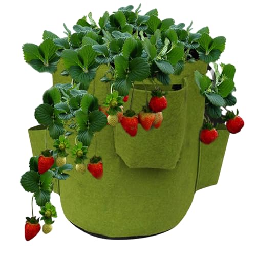 Bolsa Para Cultivar Fresas – Maceta Colgante Reutilizable De 5 Galones De Fieltro | Tiesto Transpirable De Tela – Bolsa De Jardín Vertical Para Terraza, Balcón & Patio | Contenedor Con Múltiples Bolsi