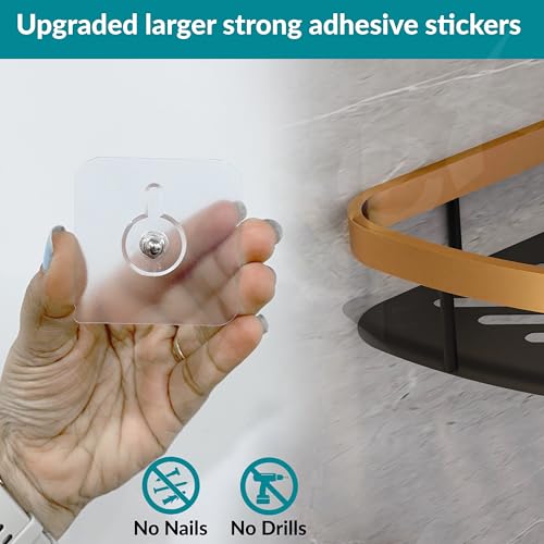 Plantex Self Adhesive Corner Shelf for Bathroom Wall/Aluminium & Stainless Steel Corner Rack/Storage Organizer/Bathroom Accessories Set- Pack of 2 (8 x 8 inch, Gold & Black)