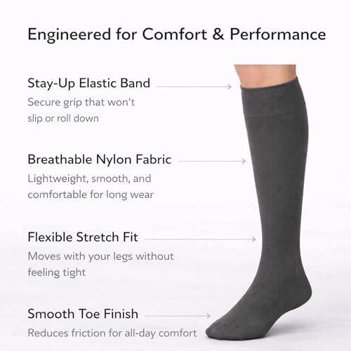Image of Diamond Star Women's Trouser Socks, Opaque Knee High Nylon Socks, Stretchy Comfort Fit for Work and Casual, 6 Pairs
