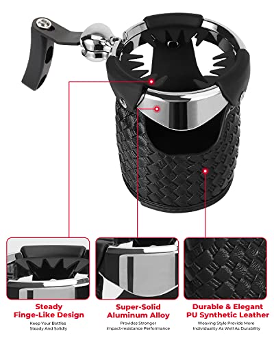 [Upgrade] Kemimoto Motorcycle Cup Holder With Perch Mount, Synthetic Leather Motorcycle Drink Holder Compatible With Dyna Softail Touring Goldwing Gl1800 Gl1500 Vtx Shadow Vstar Vulcan, Chrome #TOP2