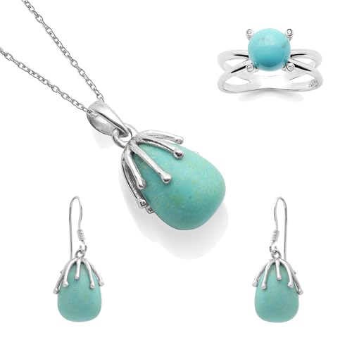 Collar nativo americano con turquesa y plata de ley, juego de 3 joyas boho para mujer