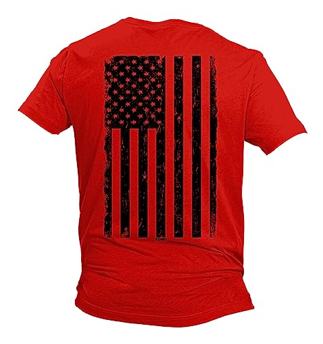 Distressed Black USA Flag - United States Men's T-Shirt (Red - Back Print, X-Large)
