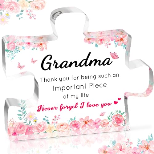 Birthday Gifts for Grandma, Grandma Gifts - Engraved Acrylic Puzzle Plaque, Valentines Christmas Mothers Day Present for Grandmother from Grandkids
