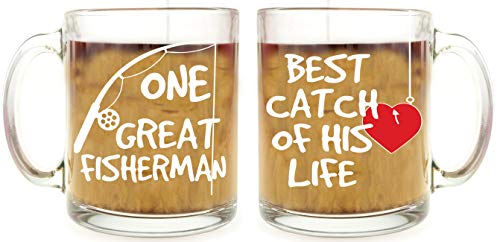 Aw Fashions One Great Fisherman, Best Catch Of His Life Coffee Mug Couples Set 13Oz - Gift For Husband And Wife - Him And Her Newlyweds Wedding Anniversary Bridal Gift Mr And Mrs Housewarming #TOP2