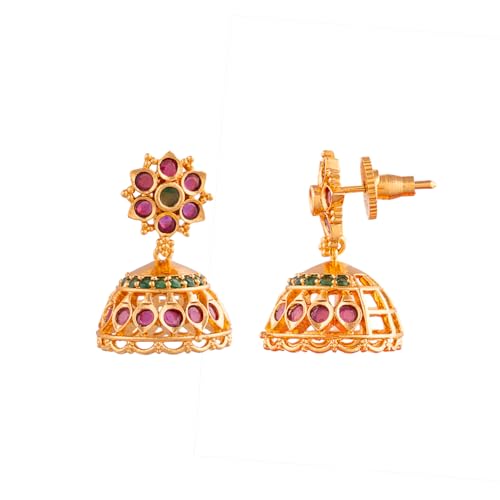 Image of Radha's Creations brass Ruby Emerald stud earrings one gram gold for women and girls one gram gold