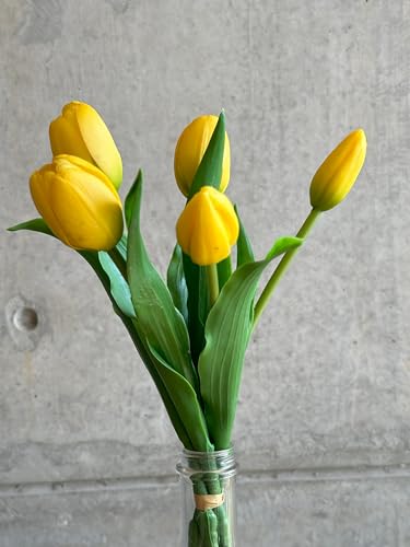 Image of PAPERI Artificial Flowers for Vase - Decorative Home Decor for Living Room, Bedroom, Office Table, Centerpiece & Wedding Decoration (Yellow Tulips) Pack of 5 Pcs