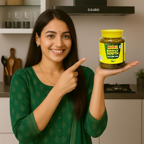 Image of Nilon's Simply South Green Chilli Pickle (475g) Homemade Hari Mirch Ka Aachar | Spicy Pickle in Authentic South Indian Style with Green Chilli, Rice Bran Oil & Spices with No Added Artificial Colour