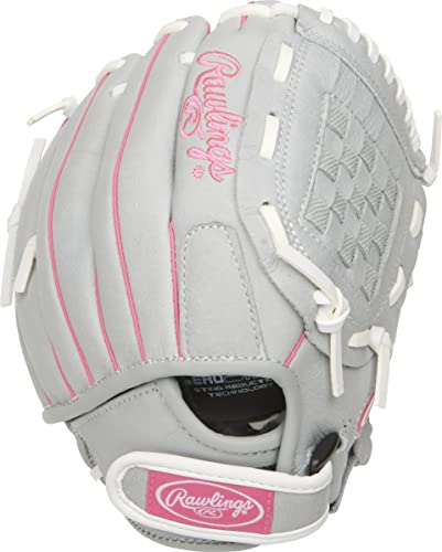Image of Rawlings Sure Catch Series Fastpitch Softball Glove, Pink /Grey /White, Right Hand Throw, 10 inch