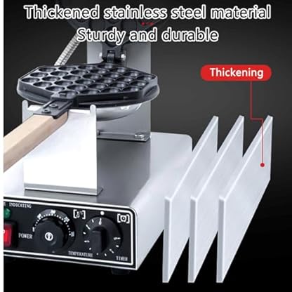 BDJSN 1400 W Kommerzieller Bubble-Waffeleisen, Elektrische Eierpfannkuchenmaschine Aus Edelstahl Mit Eierwaffelgebläse, 50–250 °C, 180 ° Drehbar, Für Restaurant, Küche, Snackbar – Bild 5
