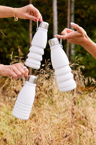 Image of ZENOVIA Collapsible Silicone Water Bottle, White, 550ml | Foldable, Leakproof, BPA-Free, Portable Reusable, For Gym, Hiking, Camping, Office & Kids