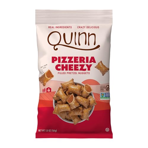 Quinn Snacks Filled Pretzel Nuggets Variety Pack - Real Ingredients, Whole Grain Sorghum, Vegan, Gluten Free, Dairy Free, Non-GMO - Peanut Butter 7oz, Maple Almond 5oz, Pizzeria 5.8oz (Pack of 6)